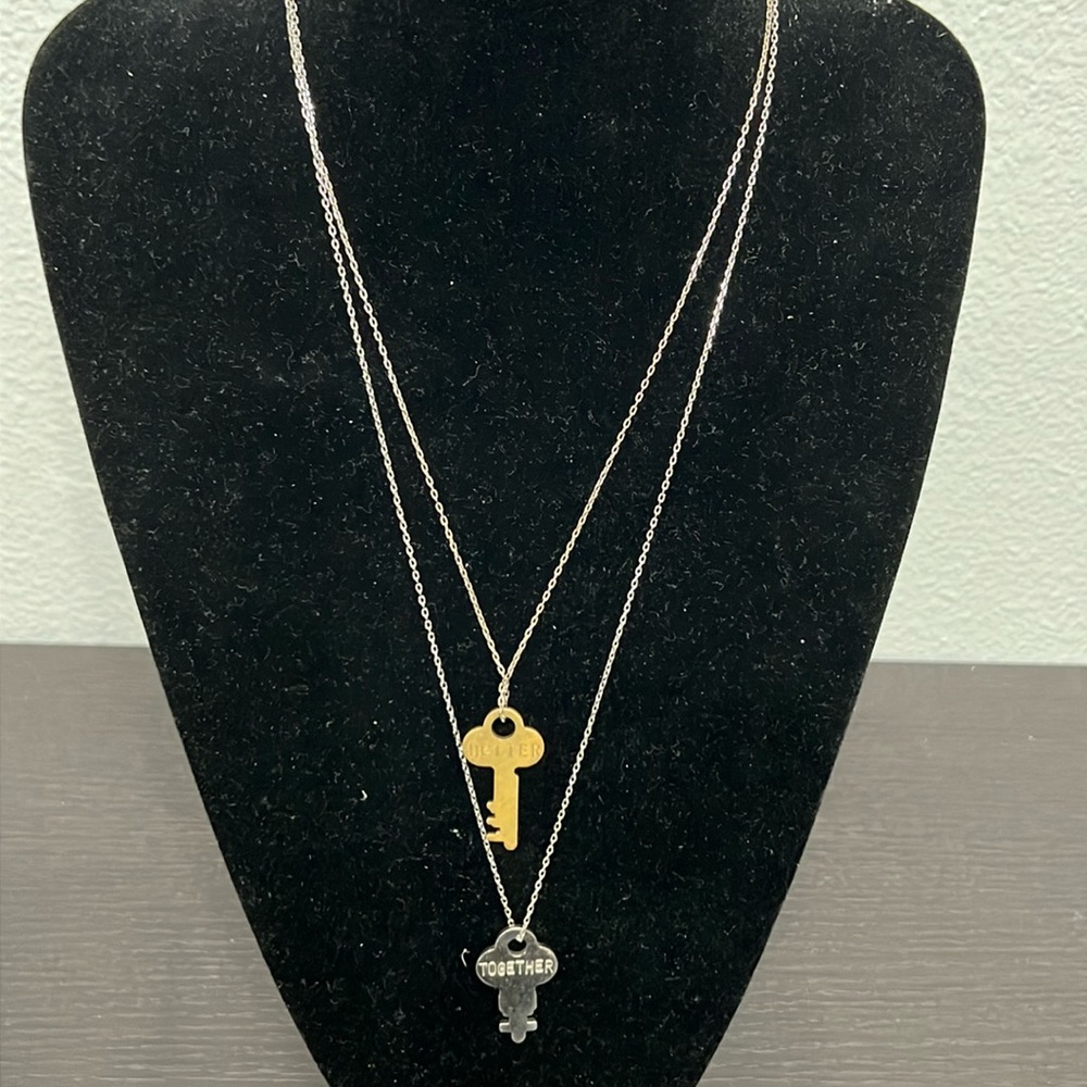 CAbi The Giving Keys Necklace -silver and gold tone.